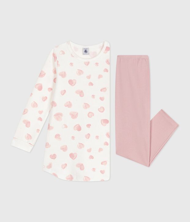 Camicia da notte e leggings bambina in tessuto felpato con stampa a cuori rosa/multicolore