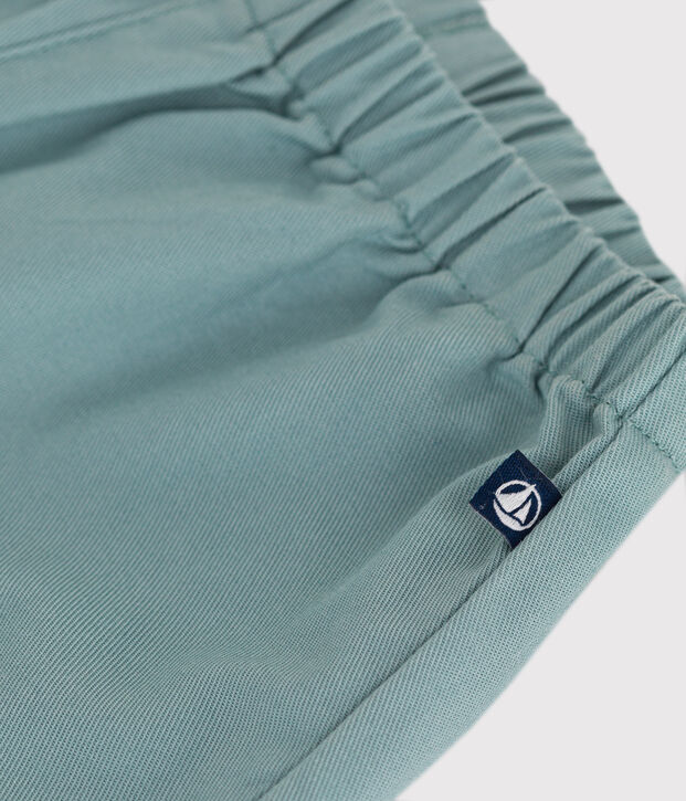Pantaloni in misto cotone e lino tinta unita neonato verde