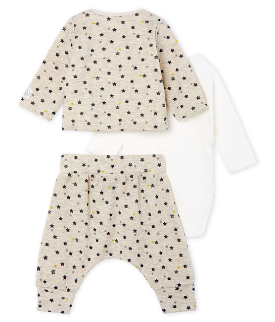 Completo tre pezzi bebè maschio in lana e cotone beige MONTELIMAR/bianco MULTICO