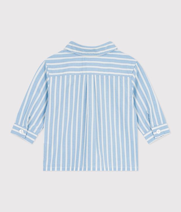 Camicia a maniche lunghe in cotone a righe neonato blu/bianco