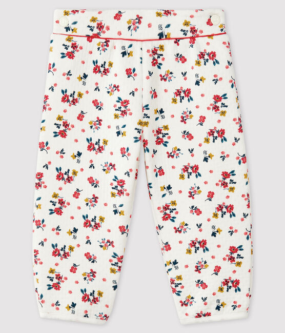 Pantalone bebè femmina in tubique bianco MARSHMALLOW/bianco MULTICO