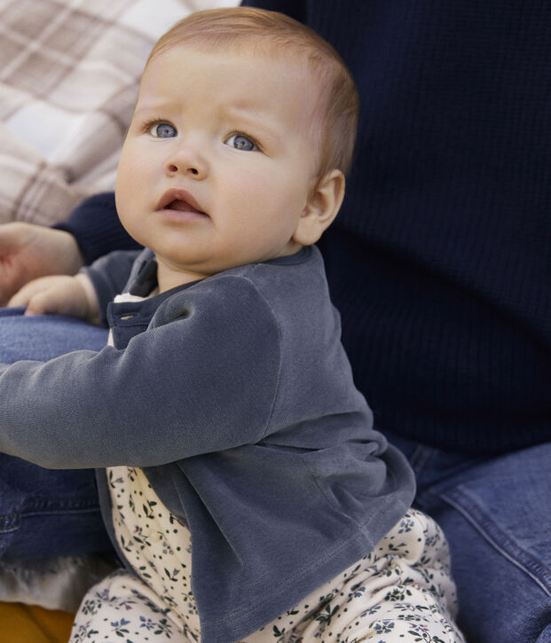 Cardigan beb&egrave; in velluto di cotone grigio