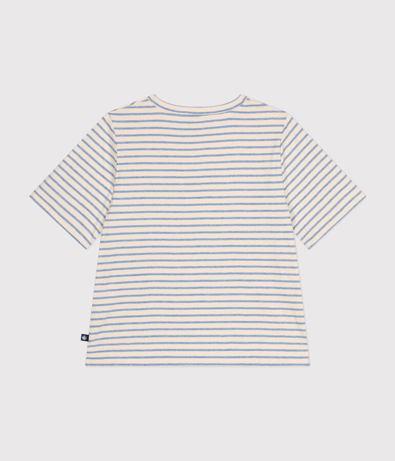 T-shirt Le Boxy in tubique donna ecru/blu