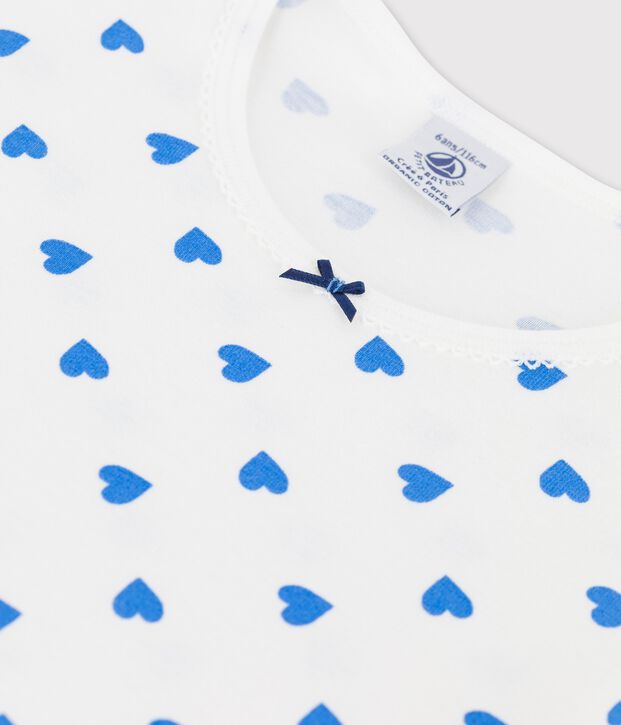 Camicia da notte a manica lunga con cuori blu bambina in cotone bianco/blu