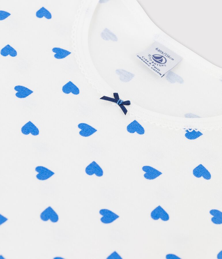 Camicia da notte a manica lunga con cuori blu bambina in cotone bianco MARSHMALLOW/blu BRASIER