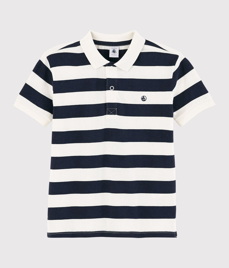 Polo manica corta in jersey bambino blu SMOKING/bianco MARSHMALLOW