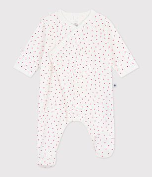 Pigiama in cotone con cuoricino neonato bianco/rosso