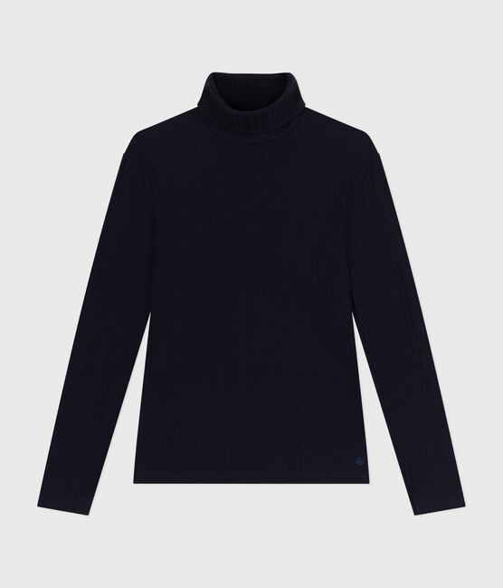 T-shirt L'Iconique donna in cotone fantasia con collo a lupetto blu SMOKING