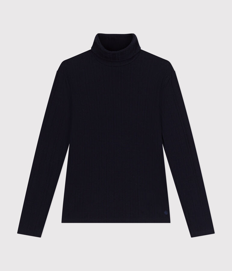 T-shirt L'Iconique donna in cotone fantasia con collo a lupetto blu