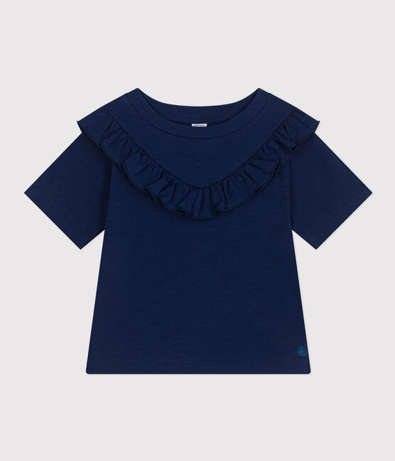 T-shirt in jersey fiammato bambina blu MEDIEVAL