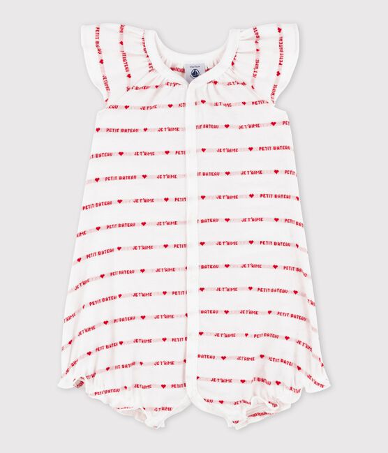 Tutina corta Petit Bateau "je t'aime" a costine. bianco MARSHMALLOW/rosso TERKUIT