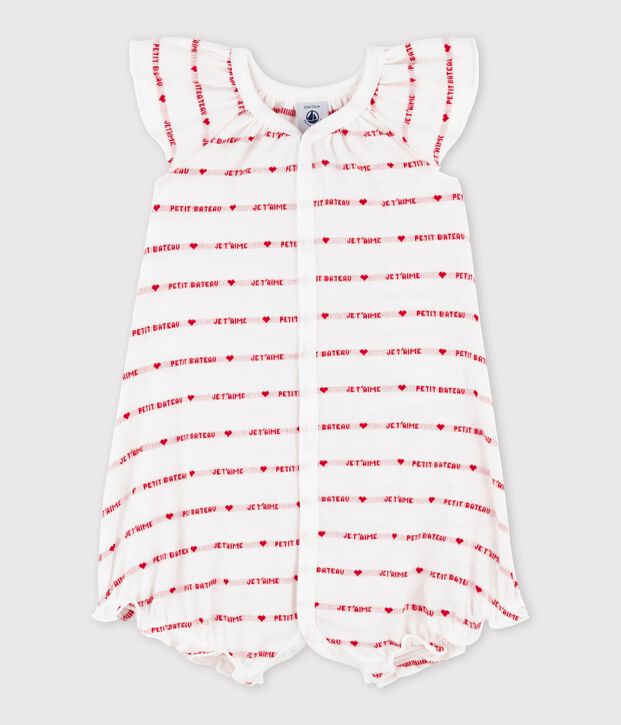 Tutina corta Petit Bateau je t'aime a costine. bianco/rosso