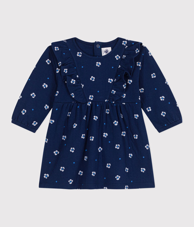 Abito a maniche lunghe in cotone con stampa a fiori neonata blu/multicolore