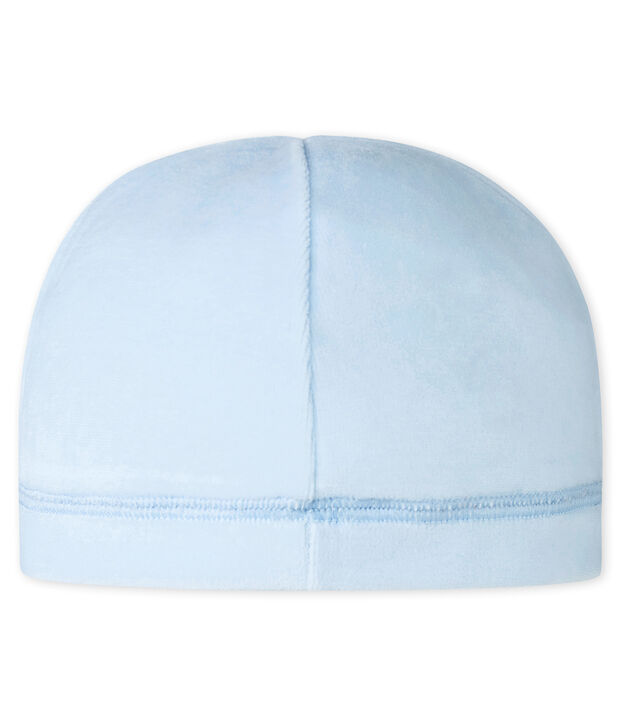 Cappellino nascita in ciniglia per beb&eacute; unisex blu