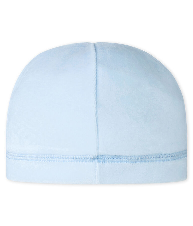 Cappellino nascita in ciniglia per beb&eacute; unisex blu