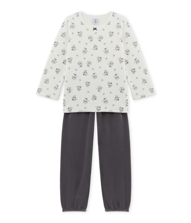 Pigiama per bambina in ciniglia grigio/bianco/multicolore