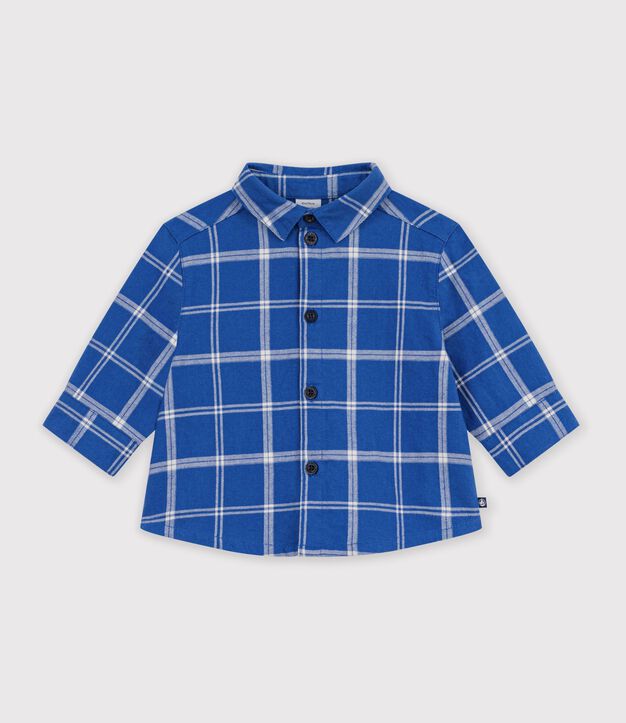 Camicia in flanella a quadri neonato blu/ecru
