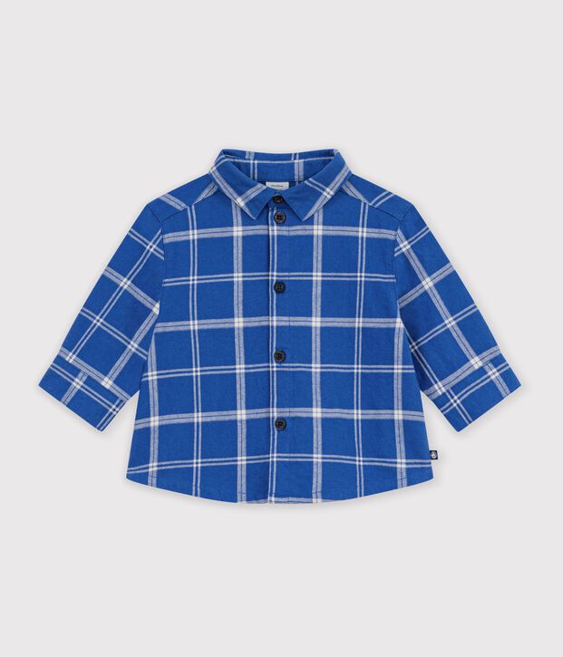 Camicia in flanella a quadri neonato blu/ecru