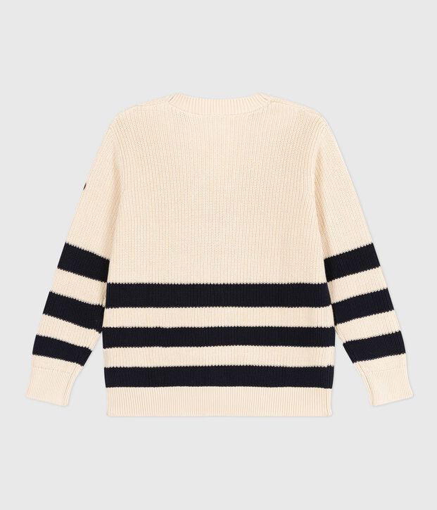 Cardigan in cotone a righe donna ecru/blu