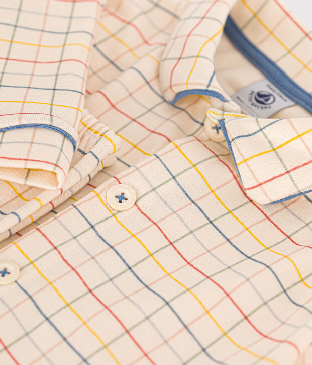 Pigiama in cotone con stampa a quadri bambino ecru/multicolore