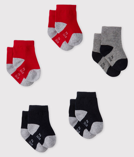 Confezione da 5 paia di calzini basici bebè maschio blu SMOKING/rosso TERKUIT