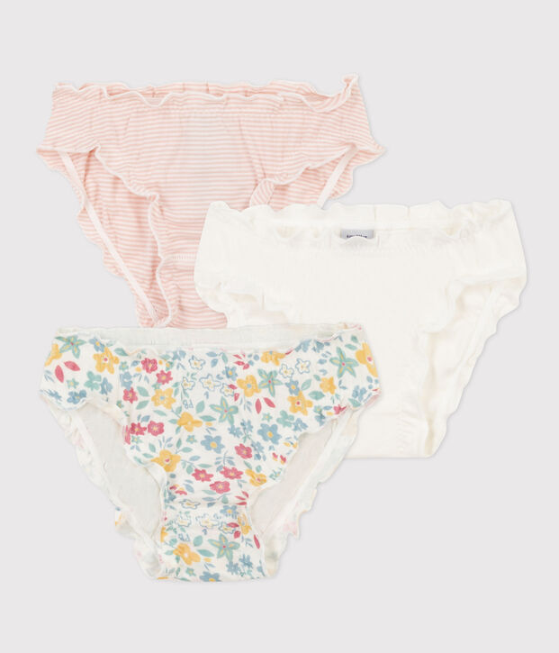 Confezione da 3 slip bambina in cotone a fiori multicolore
