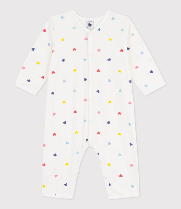 Pigiama senza piedini in cotone con stampa a cuori neonata bianco/multicolore