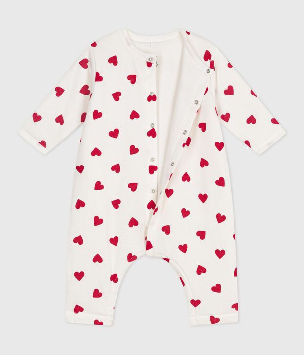 Tutina imbottita in cotone con stampa a cuori neonata bianco/rosso