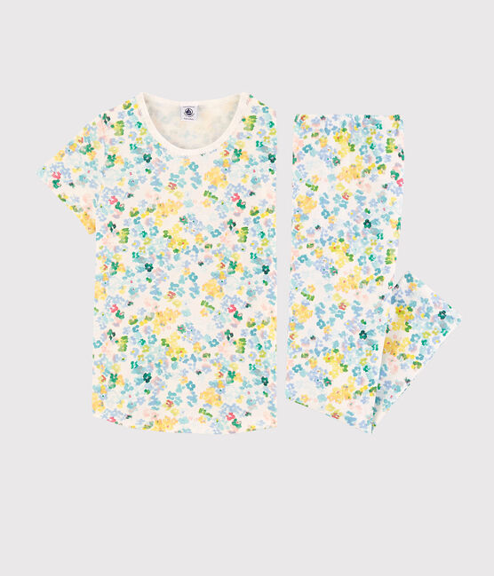 Pigiama a fiori acquarello bambina in cotone bianco MARSHMALLOW/bianco MULTICO