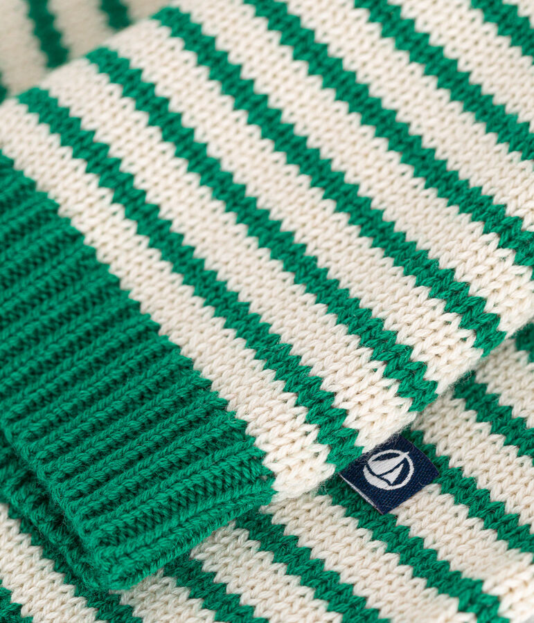 Pullover in maglia di lana e cotone neonato verde/ecru