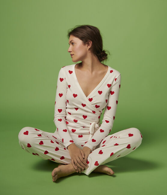 Cardigan scaldacuore in cotone Donna bianco MARSHMALLOW/rosso TERKUIT
