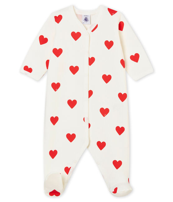 Tutina bebé femmina in molleton bianco MARSHMALLOW/rosso TERKUIT