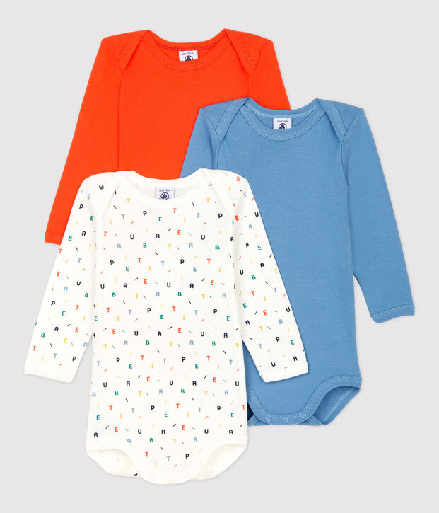 Confezione da 3 body a maniche lunghe beb&egrave; in cotone biologico multicolore
