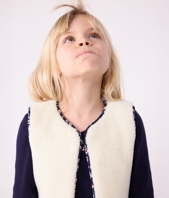 Gilet senza maniche in popeline di cotone e sherpa con stampa bambina blu SOIR/ MULTICO