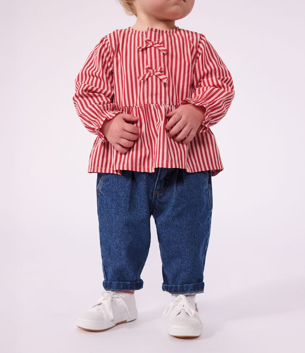 Pantaloni in denim tinta unita con cuore ricamato neonato blu