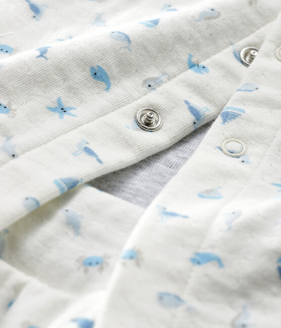 Completo 3 pezzi bebè unisex in tubique bianco MARSHMALLOW/blu TOUDOU/ MULTICO