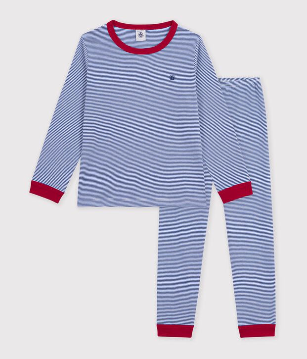 Pigiama in cotone a righe bambino blu/bianco