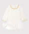 Abito bi-materiale a maniche lunghe da bebè femmina bianco MARSHMALLOW/giallo OR