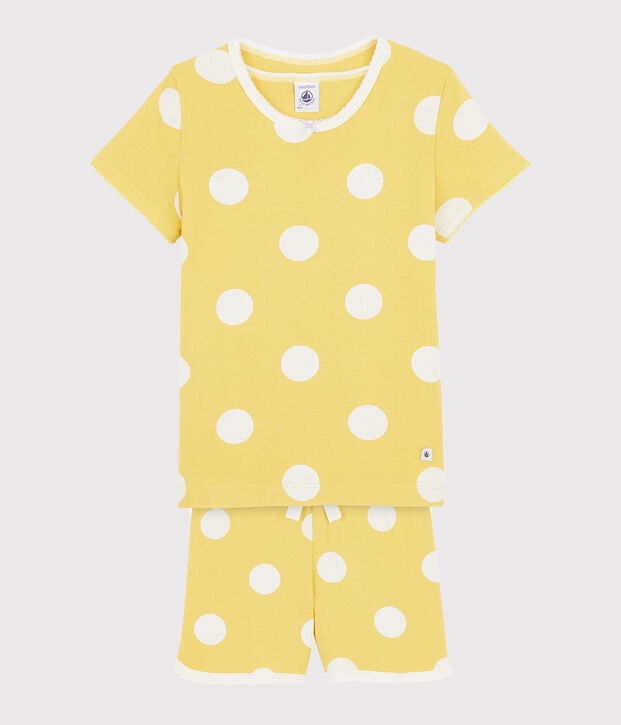 Pigiama bambino corto a pois a costine giallo/bianco