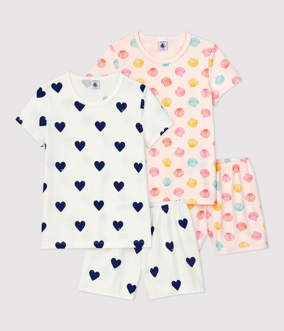 Confezione da 2 pigiami corti a cuori e conchiglie bambina in cotone variante 1