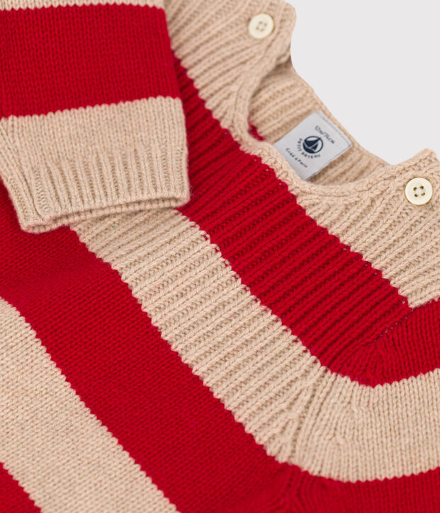 Maglione a righe in maglia di lana e cotone per neonati beige/rosso
