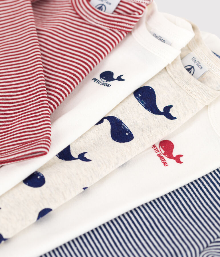 Confezione da 5 body a maniche lunghe balena beb&egrave; in cotone multicolore