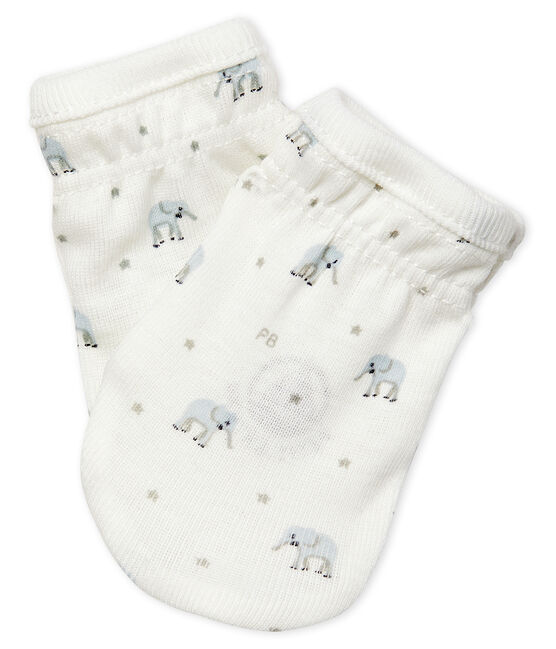 Paio di muffole a costine, il tessuto emblematico di Petit Bateau. bianco MARSHMALLOW/bianco MULTICO