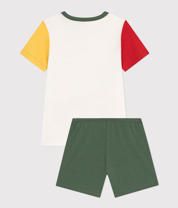Pigiama bambino corto in cotone tinta unita bianco/multicolore