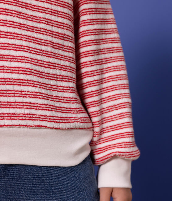 Felpa a righe bambino unisex bianco MARSHMALLOW/rosso PEPS