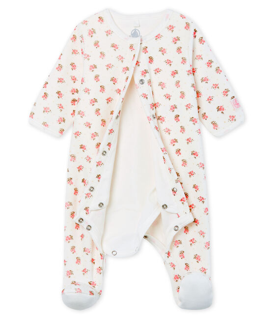 Bodyjama bebè femmina in ciniglia bianco MARSHMALLOW/bianco MULTICO