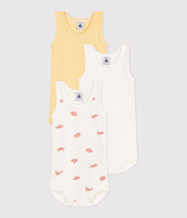 Set da 3 body senza maniche in cotone con granchio neonato multicolore