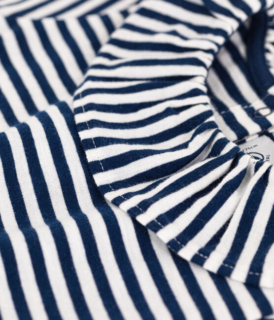 Blusa a maniche corte bebè in jersey fiammato a righe blu MEDIEVAL/bianco MARSHMALLOW