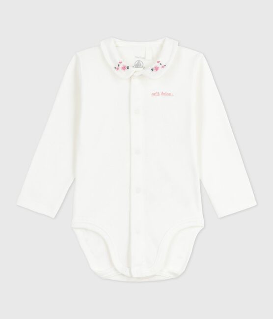 Body con colletto ricamato e scritta sul petto neonato bianco MARSHMALLOW/rosa CHARME