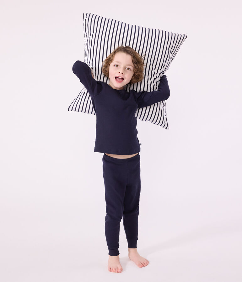 Pigiama in cotone tinta unita bambino blu